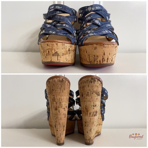 Authentic Christian Louboutin Denim Corniche Ribbon Sand Wedges Sandals 36/6 - Picture 12 of 13